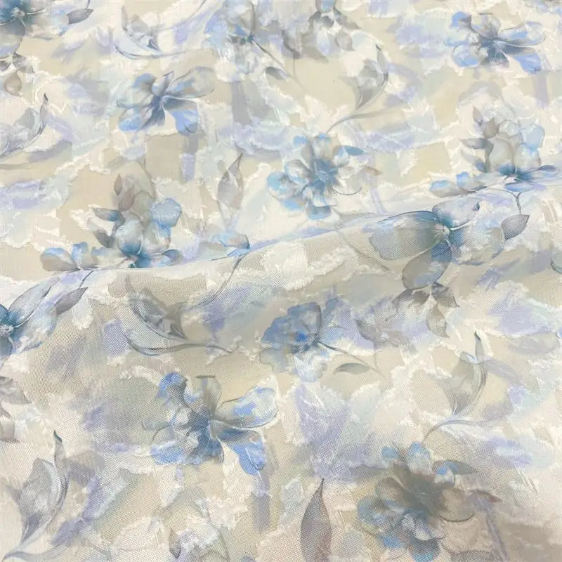 Hochwertiger, halbtransparenter Jacquard-Chiffon-Stoff im chinesischen Stil mit Blumenmuster, weiche Sonnenschutzkleider für Damen