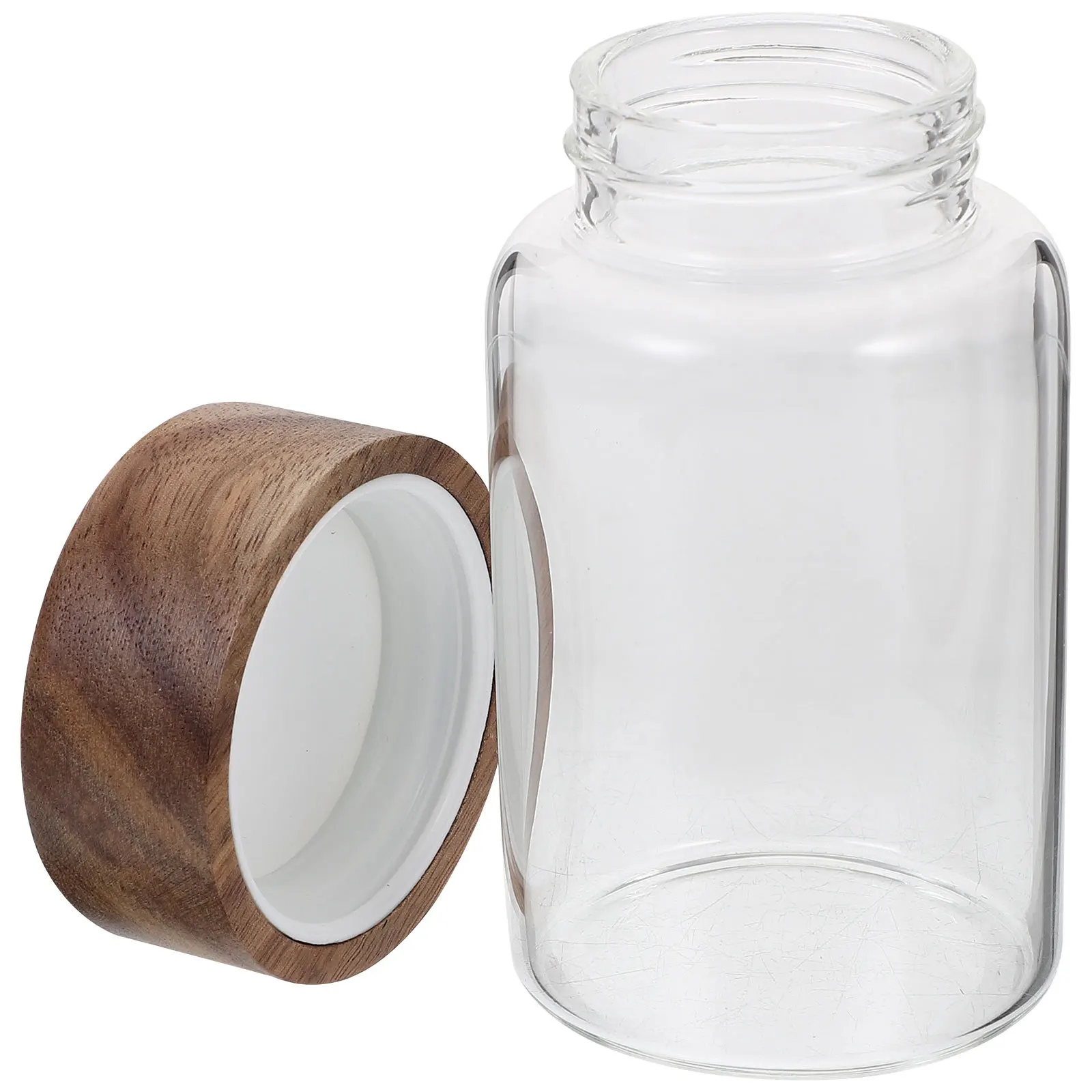

Glass Food Storage Jar with Wood Lid Airtight Container for Coffee Beans Tea Sugar Kitchen Pantry Organization Clear Glass