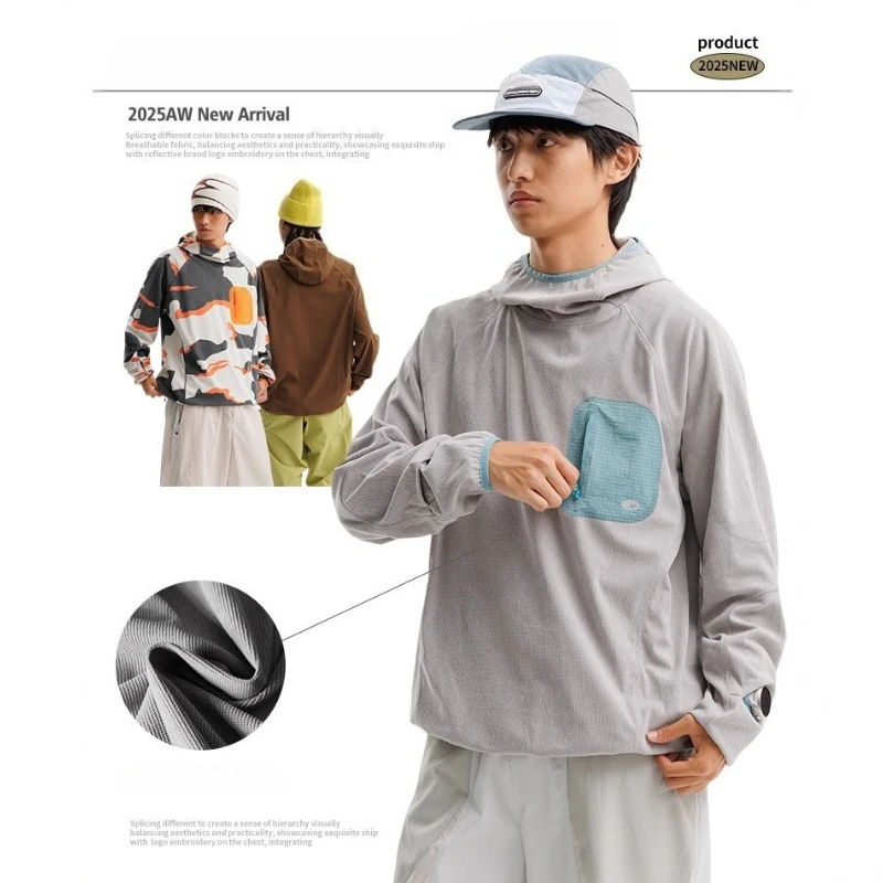 سترة رياضية خارجية خفيفة الوزن وسريعة الجفاف بغطاء للرأس من الصوف بتصميم للجنسين مع خيارات متعددة الألوان للتخييم في الهواء الطلق #5