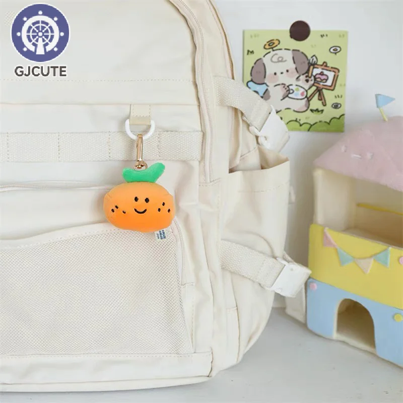 Porte-clés en peluche œil de pois orange, fruit de dessin animé, pendentif beurre en peluche, porte-clés de voiture, décor de sac à dos, cadeau pour enfant