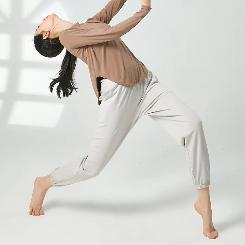 بدلة ممارسة الرقص الكلاسيكي للرقص الصيني للسيدات، سراويل ضيقة عالية الخصر، سراويل فجل مغلقة من القطن