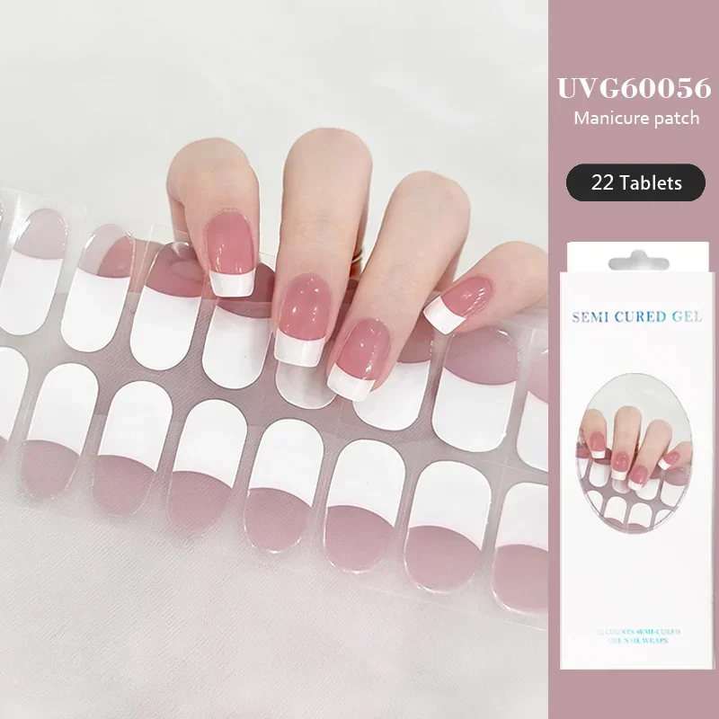 22 Tips Uvg Serie Uv Semi-Uitgeharde Gel Nagelstickers Waterdichte Langdurige Uvlamp Vereist Volledige Dekking Nagel Bedels