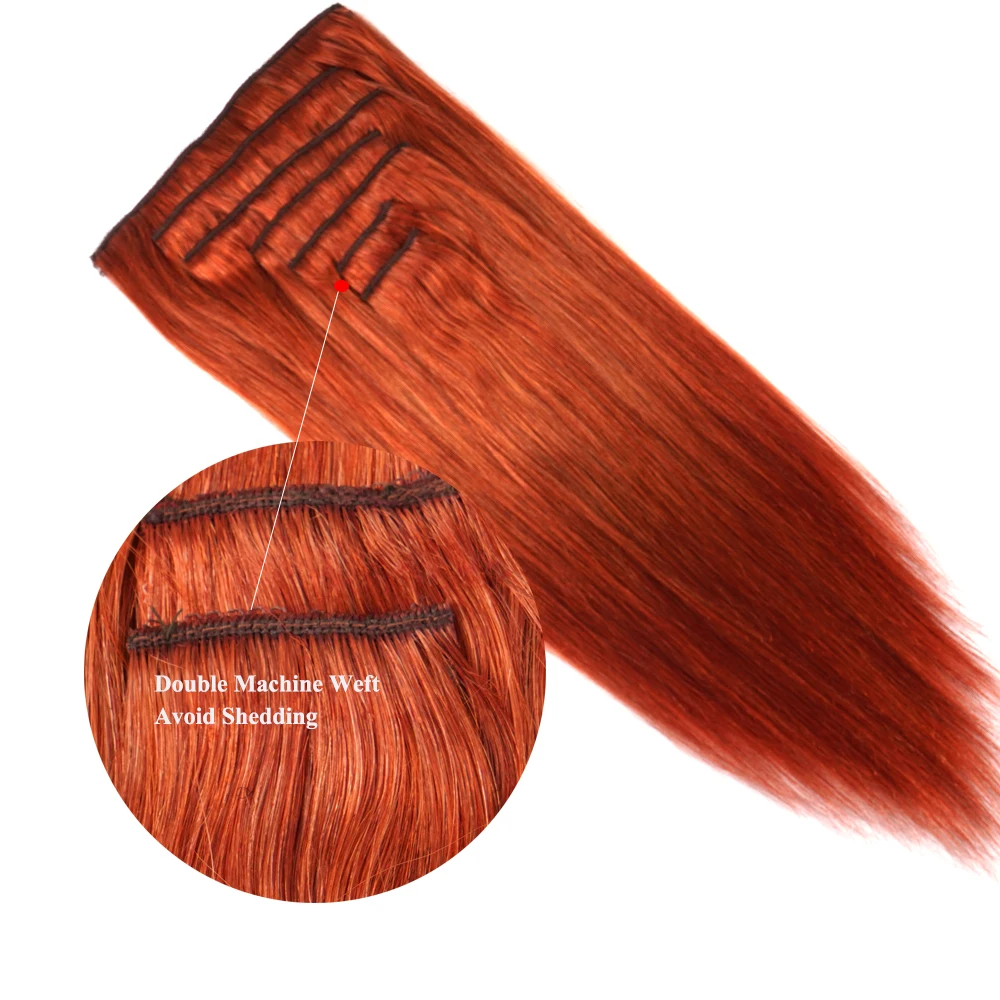 Doreen Brazililian Hair Clip in 110G to 200G 100% Real Human Hair Clip in Hair Extensions Copper Red Hair Clips Sewed On Weft