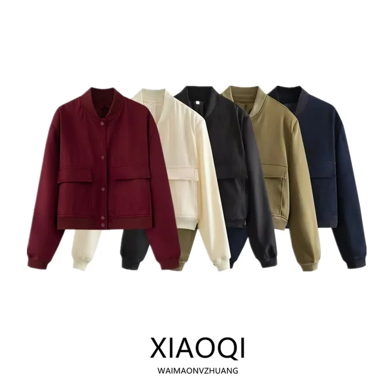 جاكيت طيار نسائي فضفاض متعدد الاستخدامات لربيع 2025 مع جيوب كبيرة، قصير ومستقيم، مصنوع من مواد أخرى، 00% عصري #5