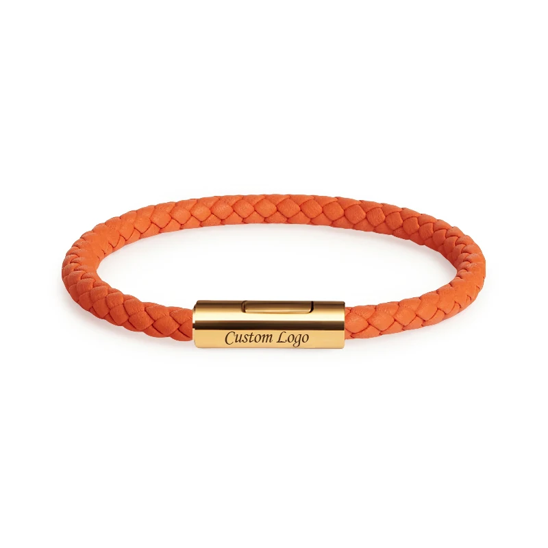 Classic Designer Men Women Exquisite Bracelet Stainless Steel Button Leather Bracelet Hand-woven Female Jewelry Gifts 15 Colors