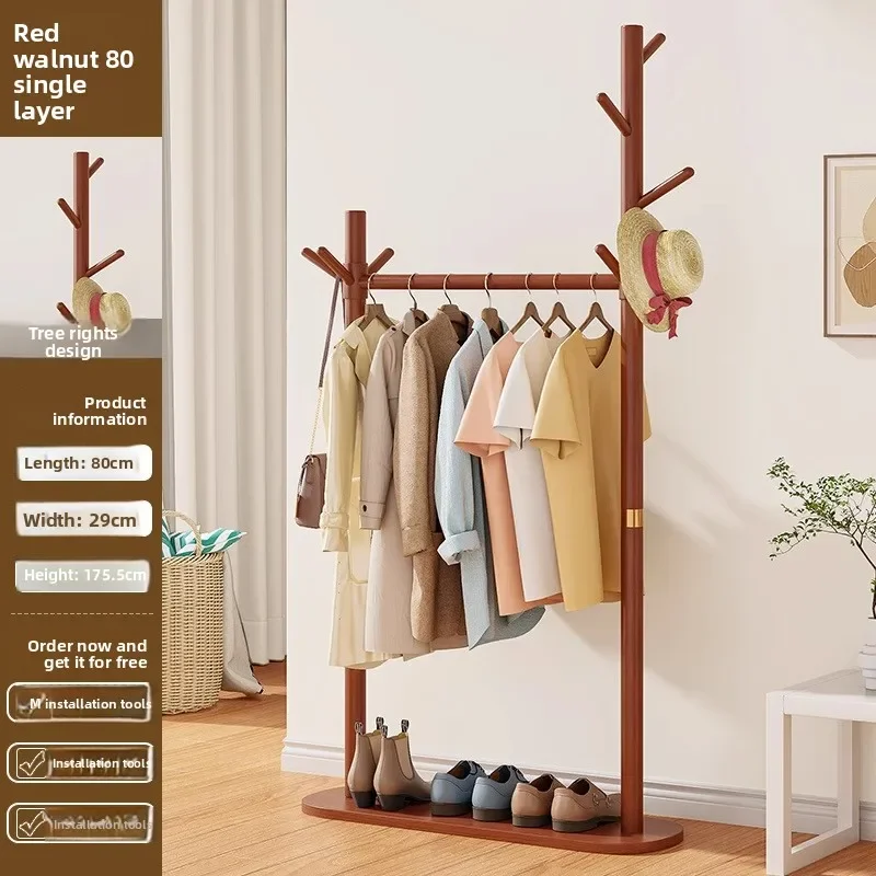 New Model Solid Wood Coat Rack Floor-to-ceiling Bedroom Household Hanger Room Rack Simple Vertical Beech Drying Rack Premium
