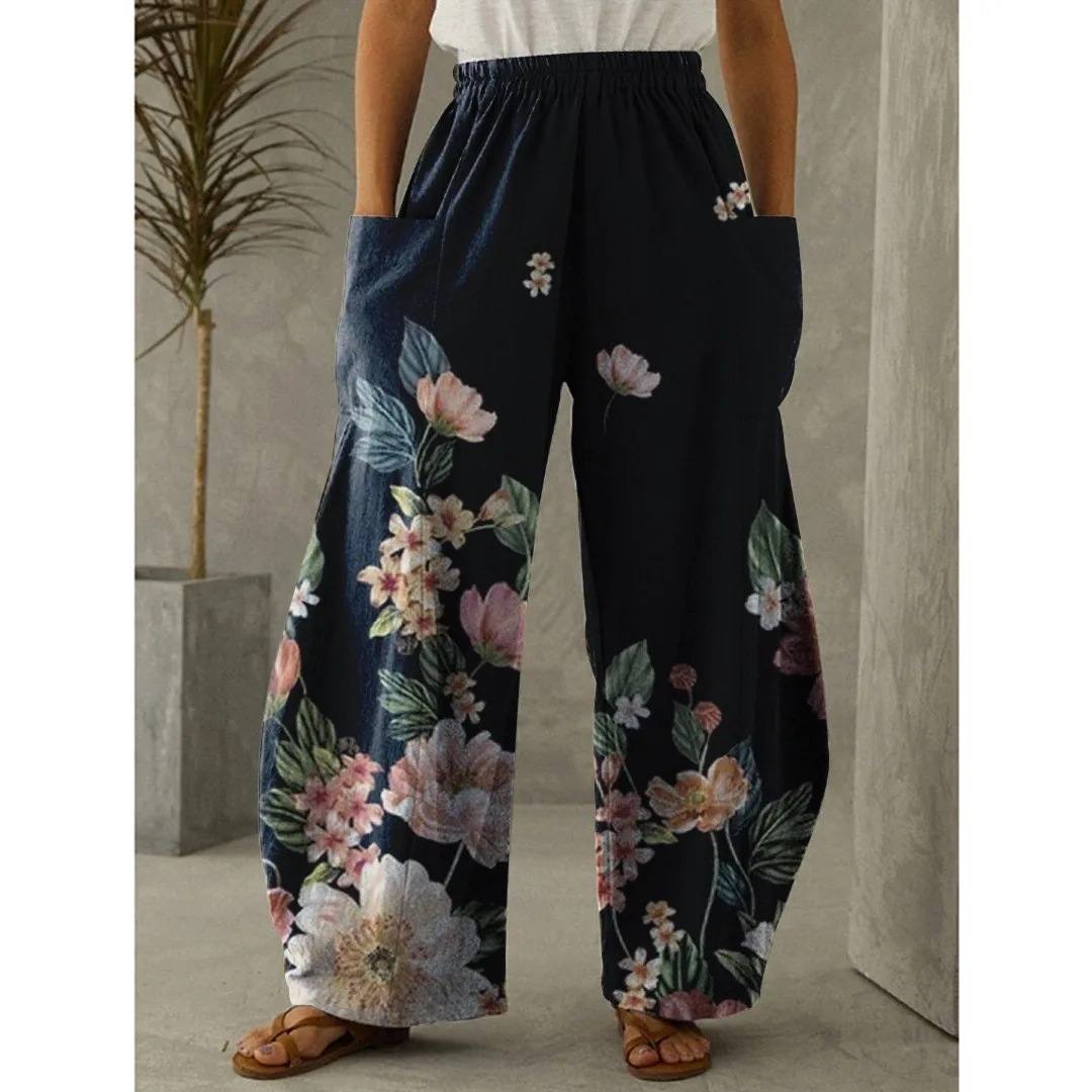 Casual cool all matching pattern print fashion travel wear with all matching fashion loose wide leg comfortable pants girls wear