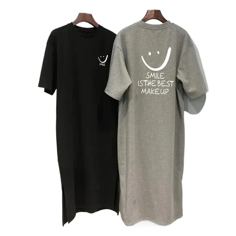 Women's Summer New Short Sleeved T-shirt Dress Loose Mid Length Over Knee Dress