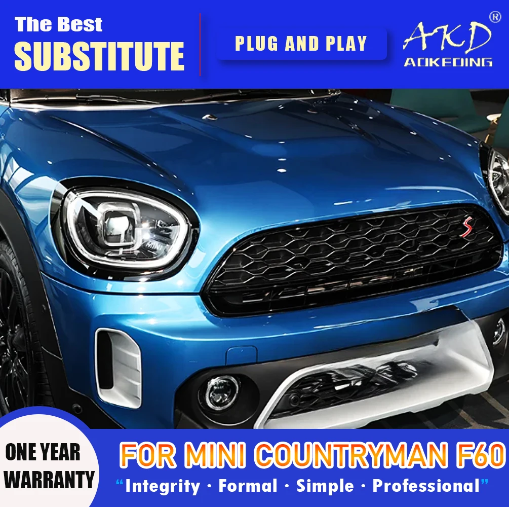 

Фара AKD для MINI Countryman F60, светодиодная фара 2017-2021, фары F60 DRL, указатель поворота, дальний свет, линза проектора «ангельский глаз»