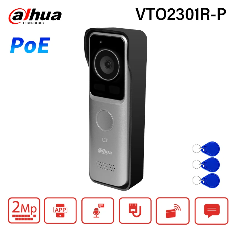 Dahua 2MP PoE timbre cámara HD visión nocturna Video intercomunicador aplicación remota desbloqueo IP65 IP Villa puerta estación Web config VTO2301R-P