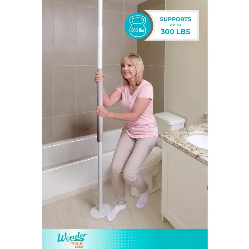 Wonder Pole Slim, Tension Mounted Security-Pole, Elderly Floor to Ceiling Transfer-Pole for Seniors, Bathroom Grab Bar S