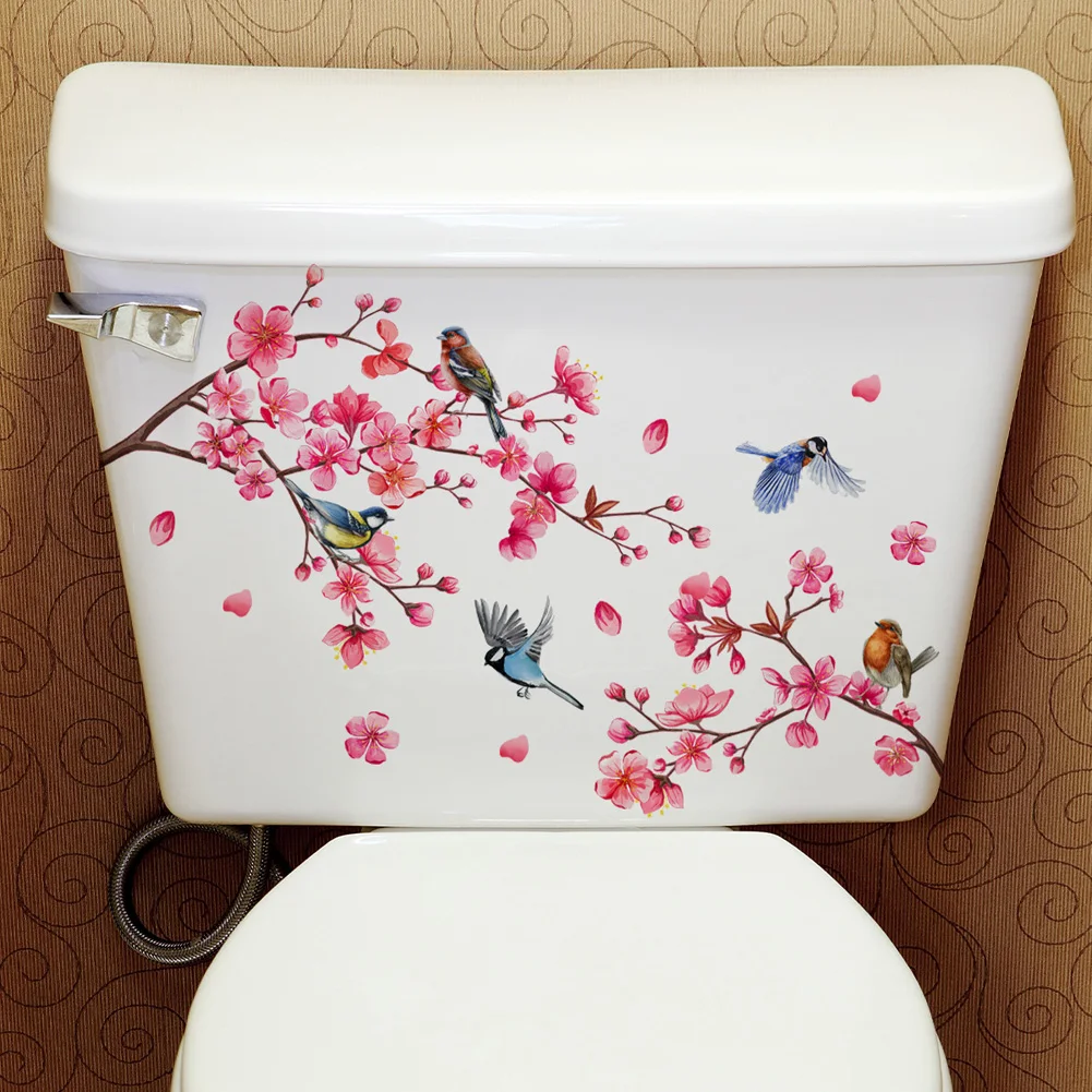 Plum Blossom Bird Wall Sticker For Bathroom Toilet Decor Mural Room Background Cupboard Home Decoration Self-adhesive Decals