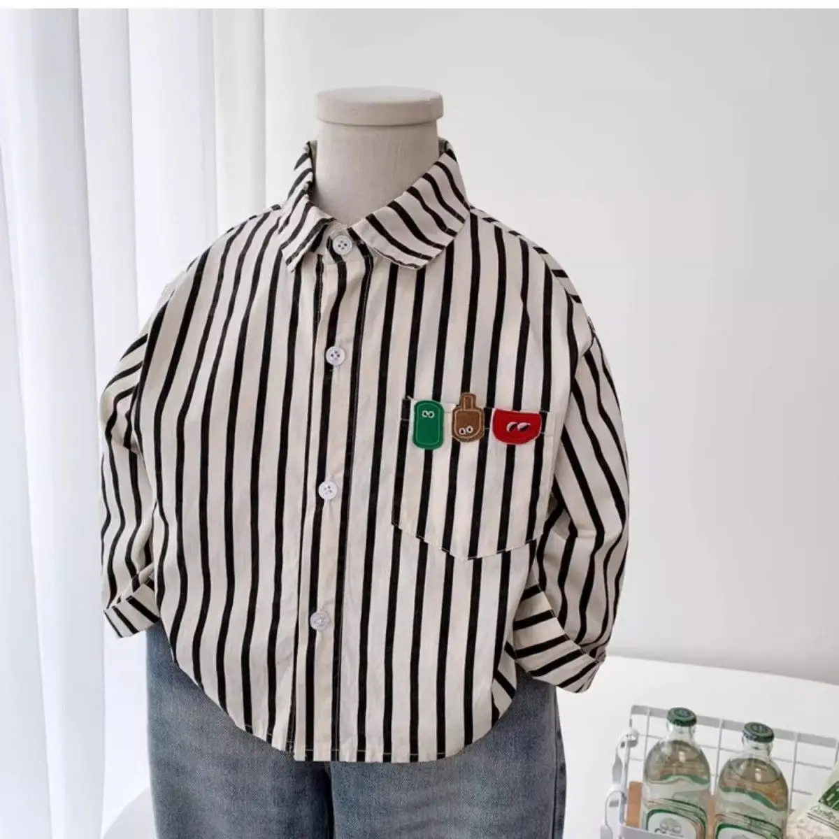Korean Boys Striped Shirt Long-Sleeve Lightweight Stylish Cotton Thin Blouse Spring Autumn Casual Daily Kids Tops Clothes 2-6Y - view 3
