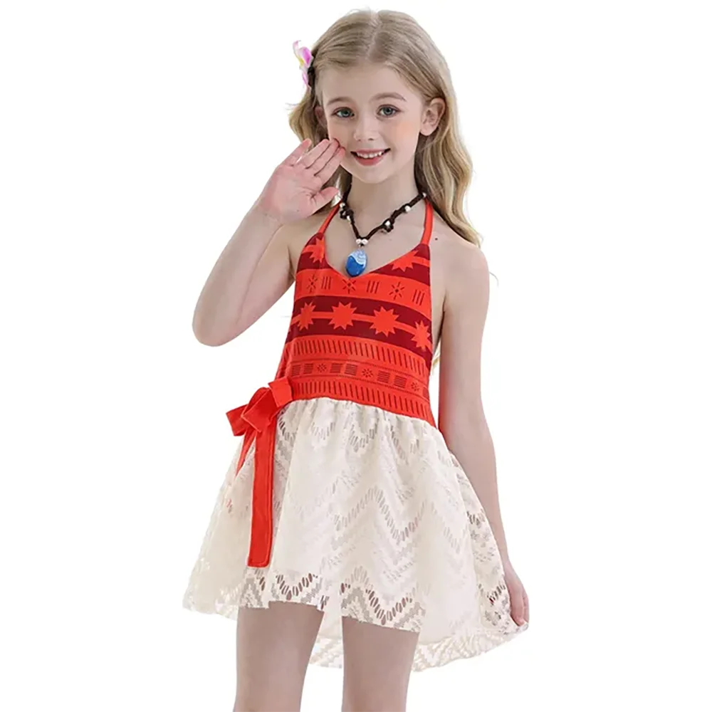 Vestido de fiesta con tutú de princesa Moana naranja para niños, vestidos de fiesta a la moda con escote para niñas, vestidos hinchados informales de cumpleaños para niñas, Ropa nueva
