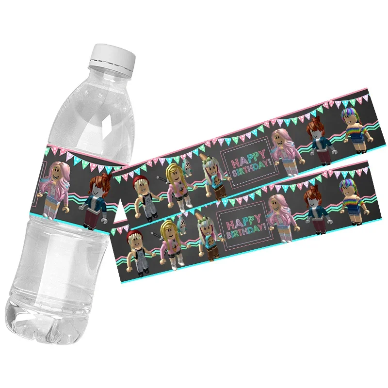 24 قطعة من ملصقات زجاجات المياه لديكور روبلوكس الكرتونية للأولاد والبنات وملصقات استحمام الطفل وحفلات أعياد الميلاد ومستلزمات التعبئة #3