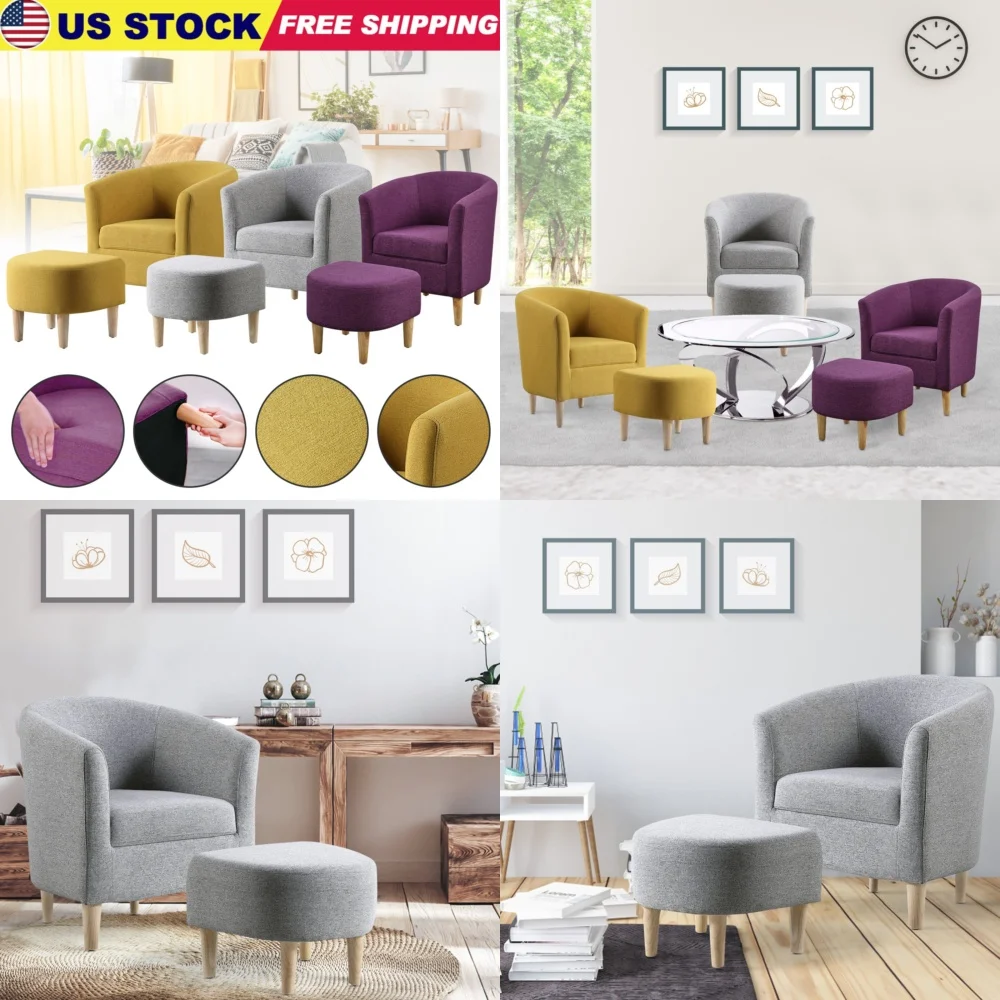 

Makeup VanitiesModern Upholstered Accent Chair with Ottoman Linen Fabric Single Sofa for Living Room Bedroom Hotel Decor