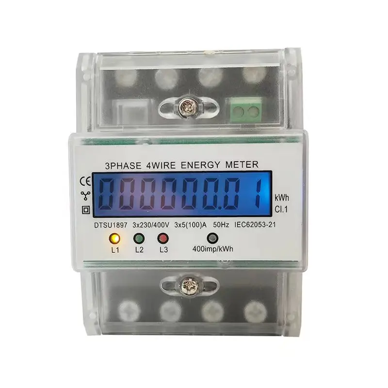 

3 Phase 4 Wire Electronic Watt Power Consumption Energy Meter Wattmeter kWh 220/380V 5-80A 100A AC 50Hz LCD Backlight Display