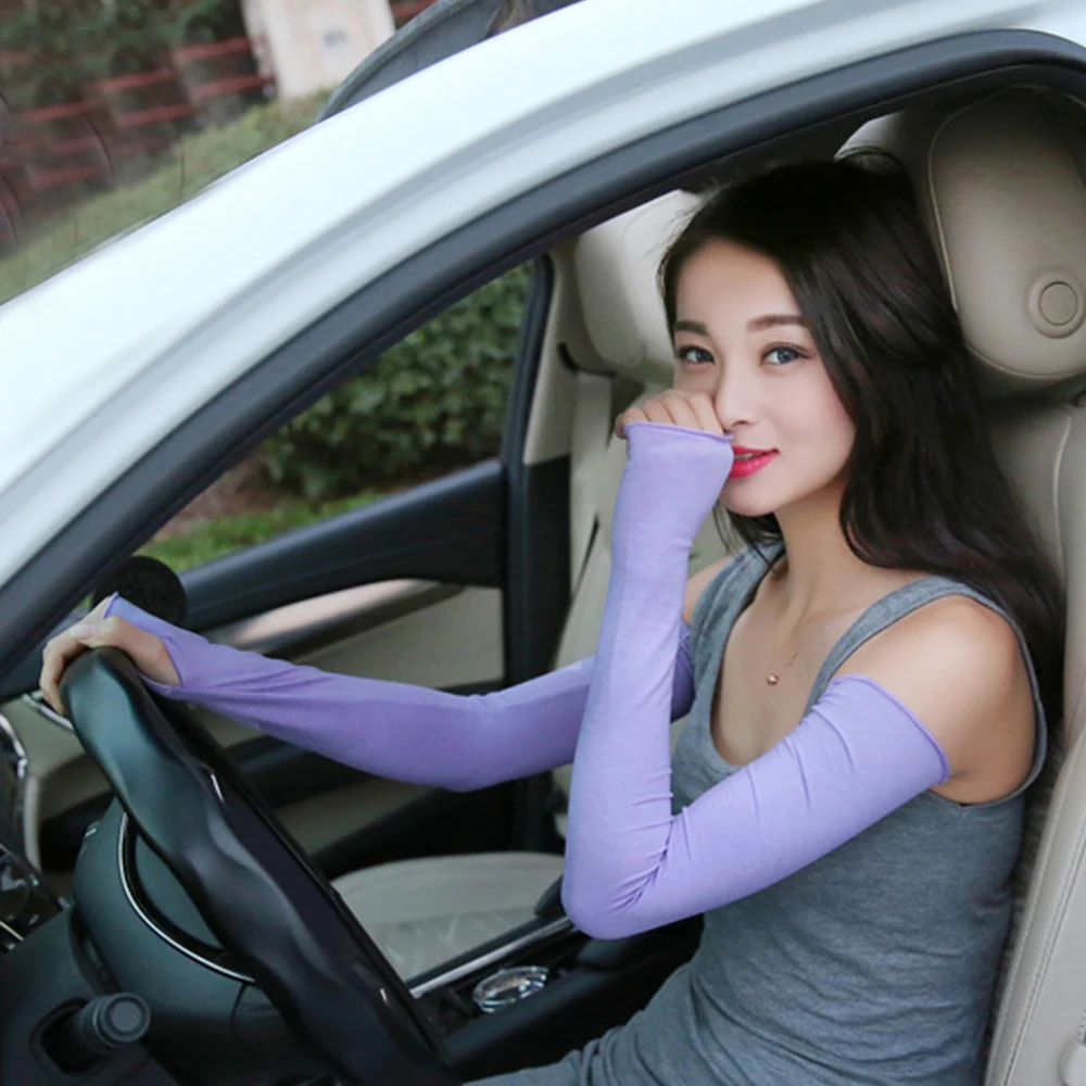 

1Pair Summer Sun Protection Arm Sleeve Driving UV Protection Gloves Anti UV Solid Color Half Finger Long Arm Cover Outdoor Women