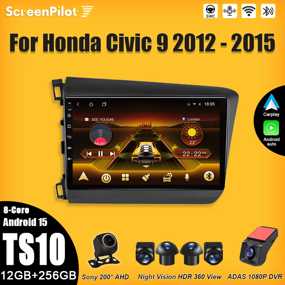 

Android 15 FOR Car Android Honda Civic 9 2012 2013 2014 2015 Multimedia Video Player Carplay Touch Screen 8 Core Wifi 5G RDS
