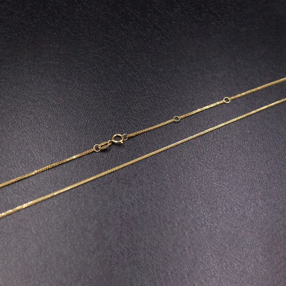 Real Pure 18K Yellow Gold Chain Women 0.9mm Wheat Adjustable Necklace 1.78g /45cm