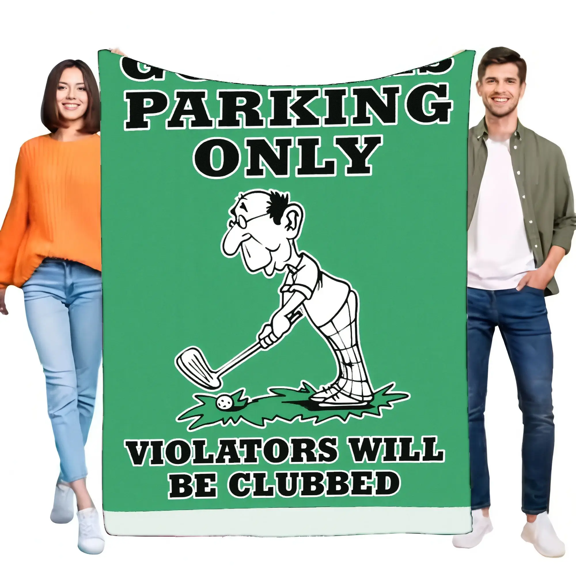 Lustige PARKING-Decke mit Cartoon-Golf-Illustration und Warntext – ideal für den Außenbereich, weicher und gemütlicher Überwurf für Ihr