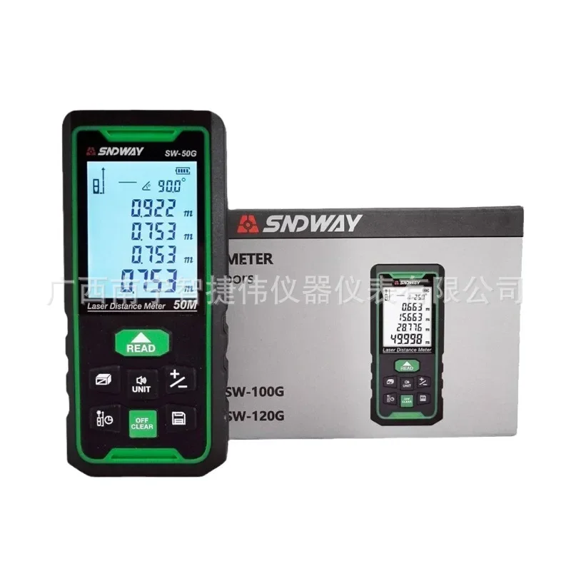 SNDWAY SW-50G Green Beam Laser Rangefinder 50m Tape Measure with Electronic Level Construction Distance Meter