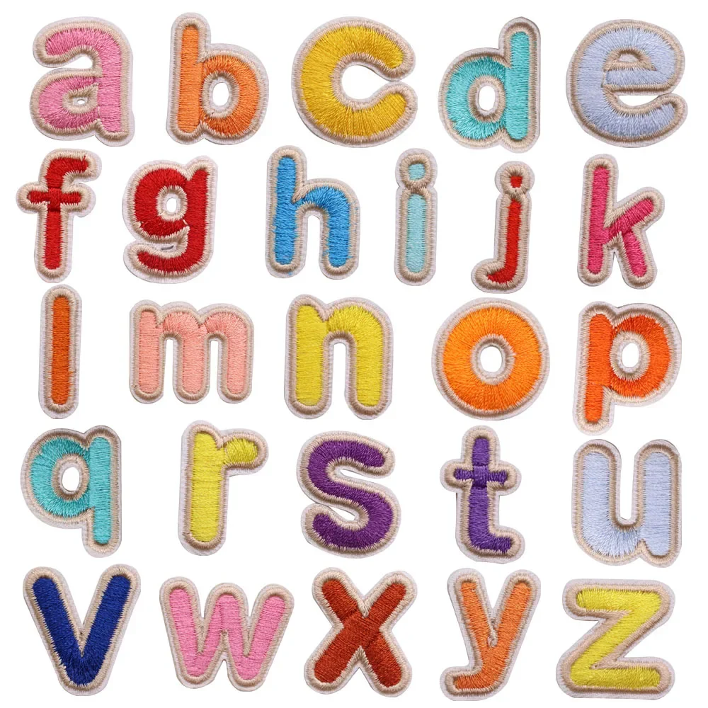 26 Pcs Kinds of Colorful 26 Letter Alphabet Iron on Patches for Clothing Embroidery Stripe on Clothes Cute DIY  Applique Badge