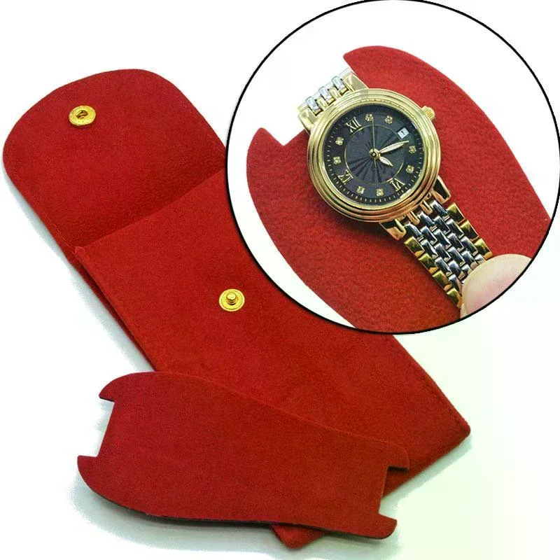 Velvet Watch Storage Bag Soft Scratch Proof Lining Snap Closure For Daily Travel Protection