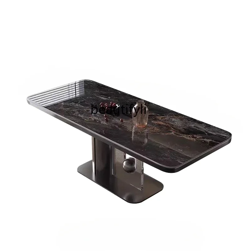 

Italian Style Light Luxury Stone Plate Dining Table Natural Microlite Rectangular Luxury Stone Minimalist Marble Small Apart