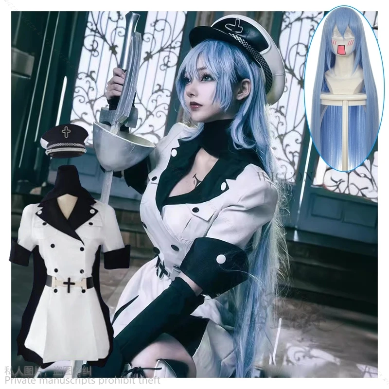 

Костюм для косплея аниме Akame Ga KILL Esdeath, с шляпой, носками, париком, наряды для женщин, полный комплект одежды в стиле империи Esdeath, стандартная одежда