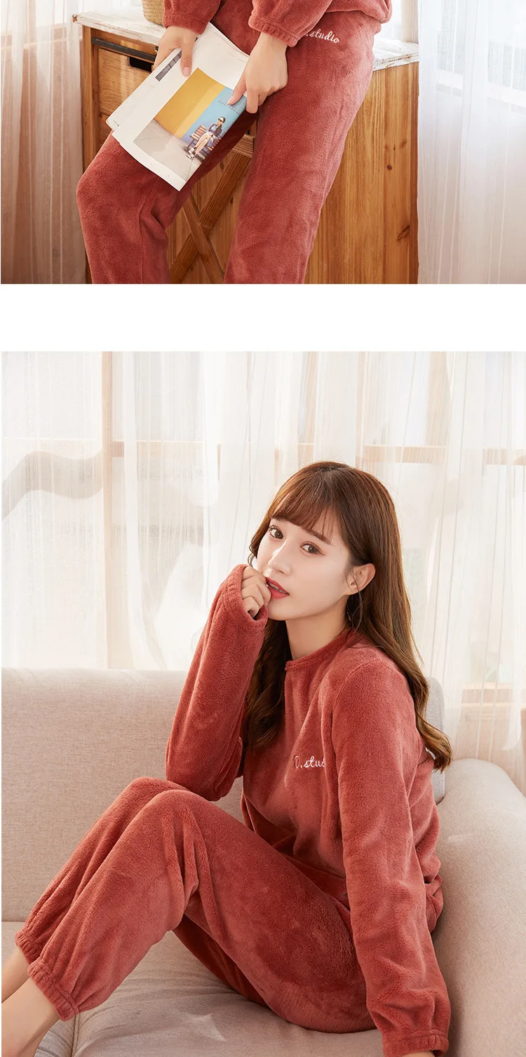 Pyjama Femme Corail Hiver Ultra Doux Et Chaud – Ensemble Confortable Manches Longues Pour Dormir Et Maison