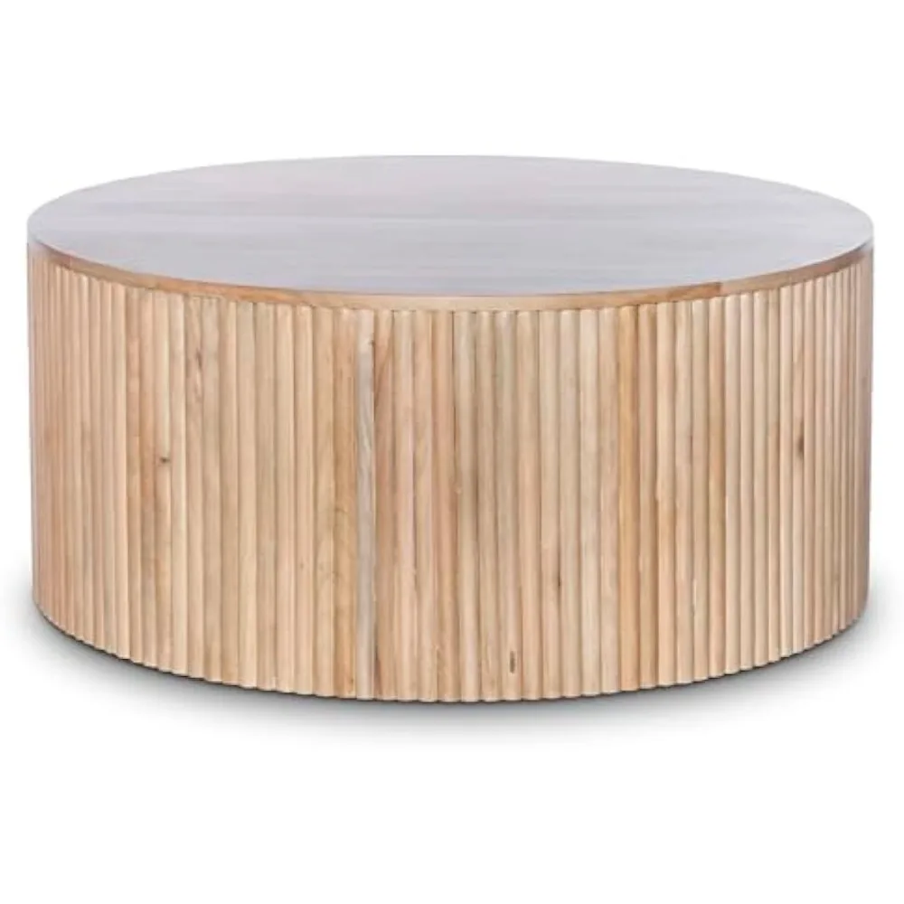 276-CT Oakhill Collection Modern | Contemporary Round White Oak Finish Coffee Table, Natural Wood, 36 W x 36 D x 16 H