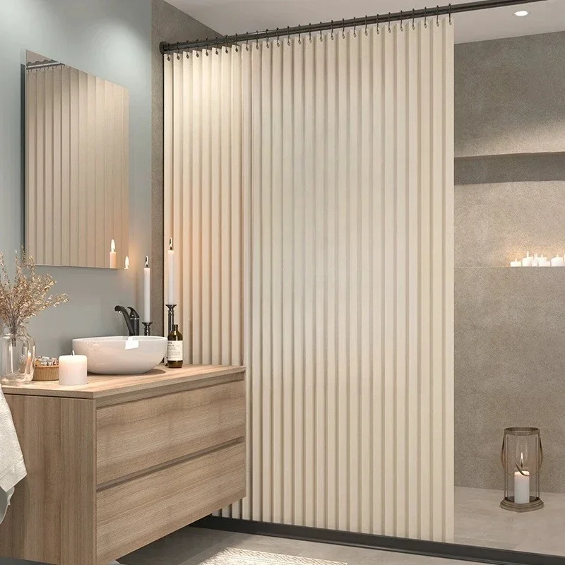 

Shower curtain folding set No punching invisible cloth toilet bathroom partition Hanging curtain shower