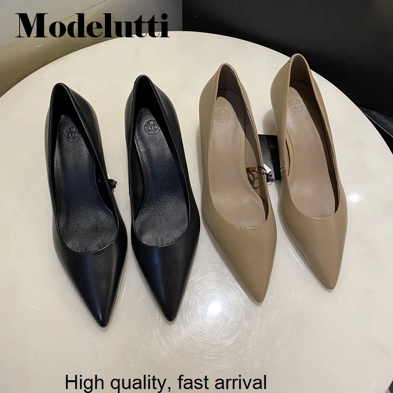 

Spring Autumn 2023 Fashion Asakuchi Pointed Mid Heel Shoes Stiletto All-match Solid Color Simple Work Shoes Women