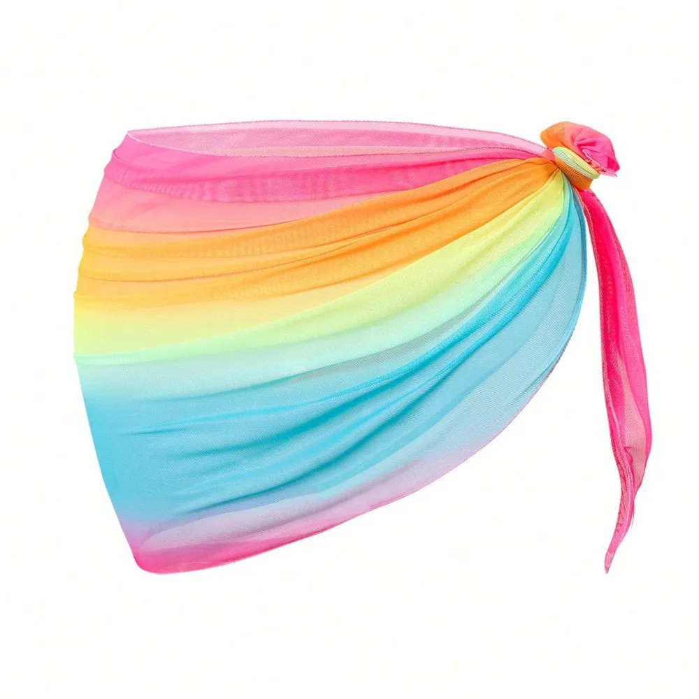 

Chiffon Material Beach Dress Short Length UPF Protection Swimsuit Coverups Sheer Fabric Gradient Color Bikini Wrap Vacation