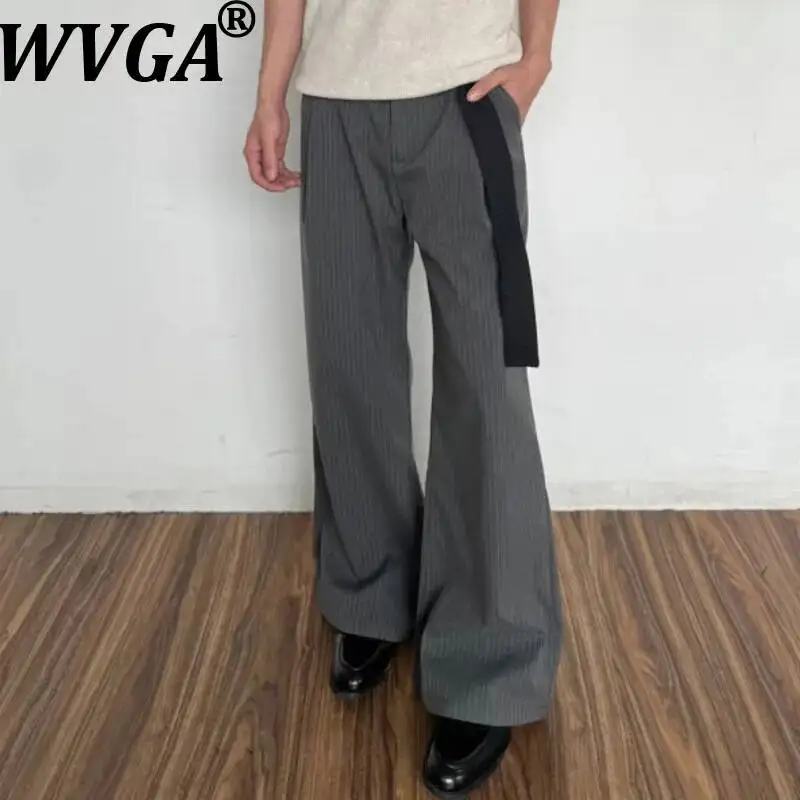 

WVGA Spring Autumn New Men's Double-pleated Three-dimensional Striped Tie-waist Trousers Niche Chic Casual Straight Pants W24523