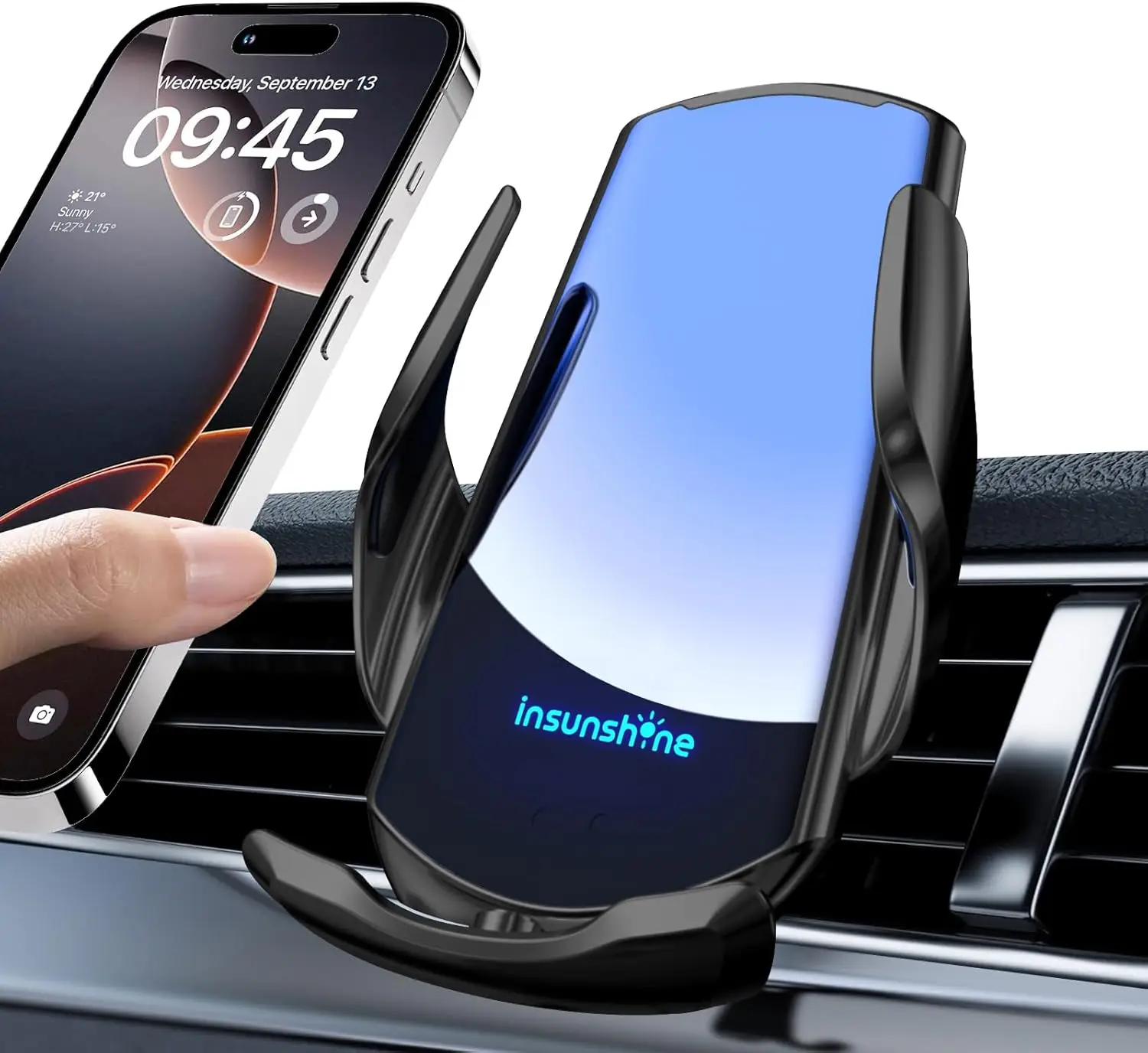 

Беспроводное автомобильное зарядное устройство 15 Вт с быстрой зарядкой и автоматическим зажимом для iPhone 16 15 14 13 12 Pro Max S24 Ultra S23 S22 S21 S20 Note20 (B)