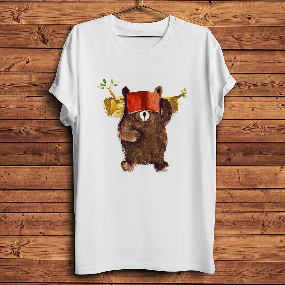 T-Shirt à manches courtes et col rond pour Homme, blanc, décontracté, de Style décontracté, avec ours bienheureux, unisexe, imprimé respirant