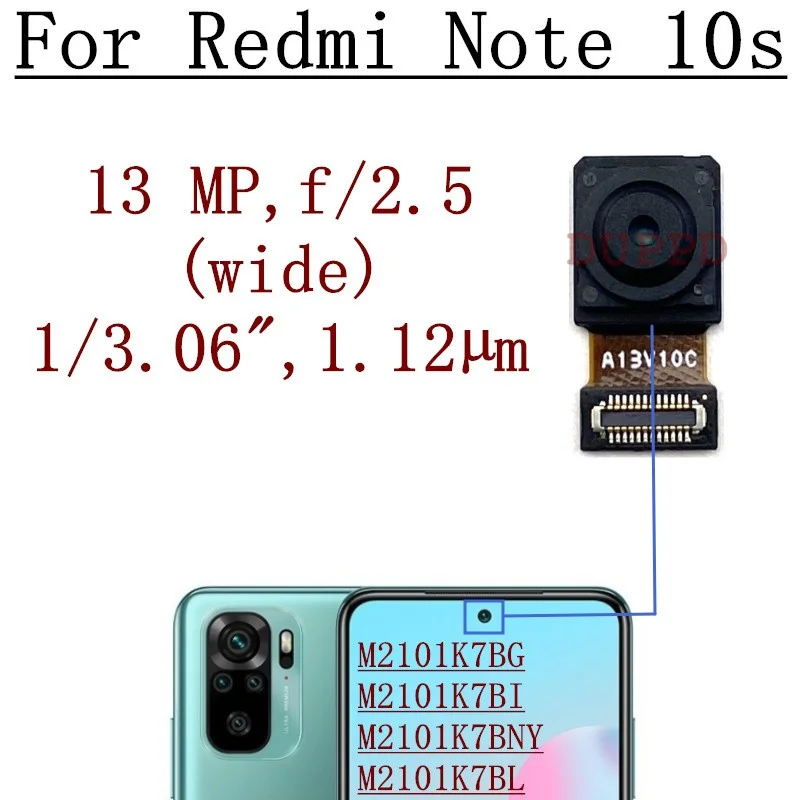 Przedni aparat do Xiaomi Redmi Note 10 Pro 10S 10T Lite 5G skierowany przodem do przodu mały moduł kamery taśma elastyczny kabel