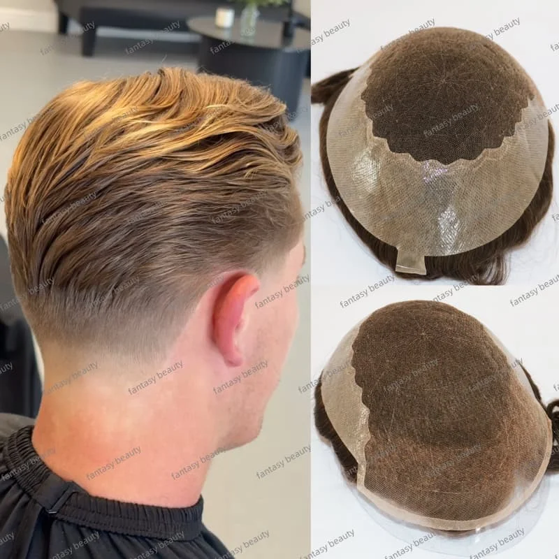 

Комфортный мягкий мужской парик Q6, человеческий мужской протез для волос, основа Q6, мужской протез для волос, дышащий швейцарский кружевной и искусственный шелковый протез, кружевная передняя часть