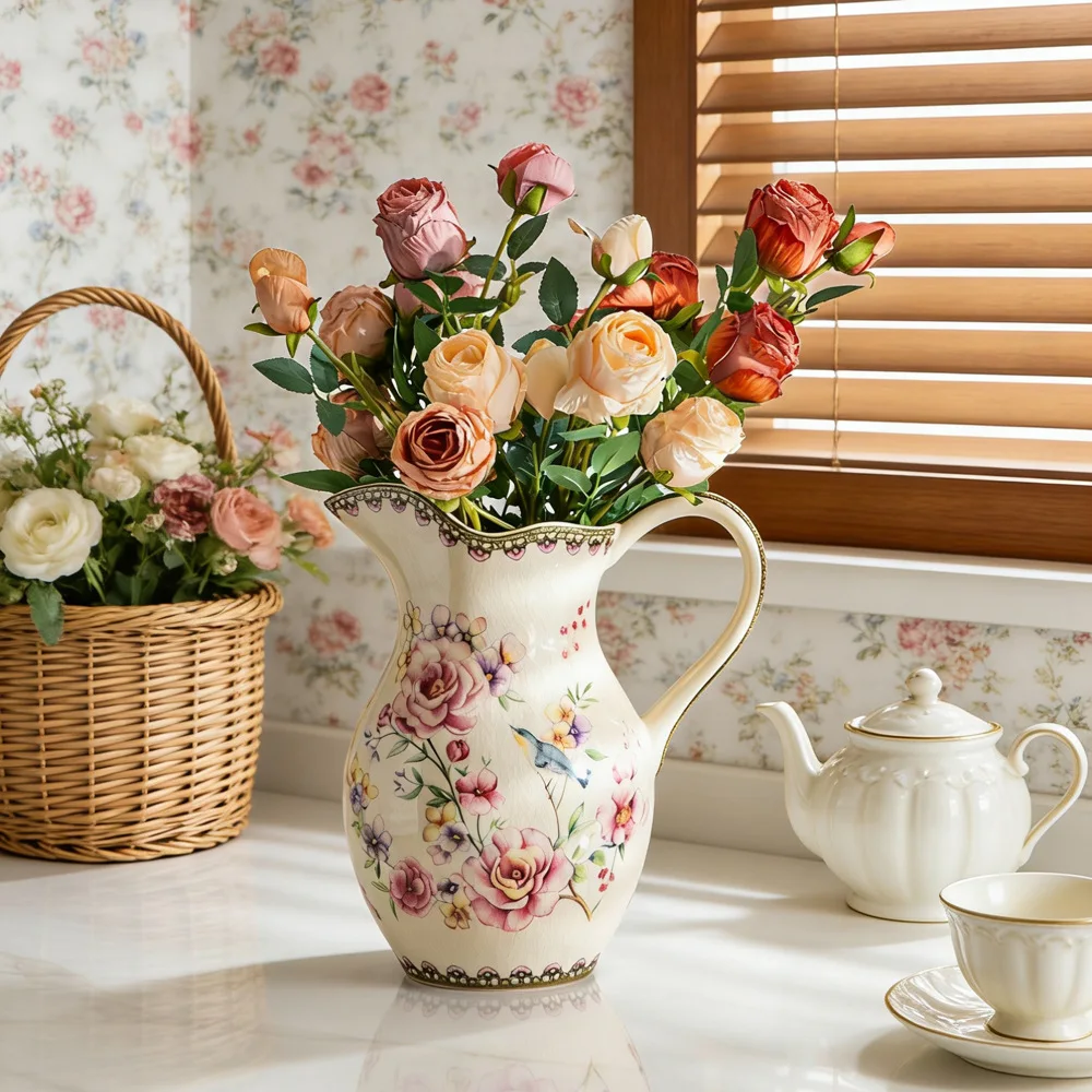 

Medieval Milk Jug Ceramic Vase Ornaments Living Room Home Accessories American Retro Flower Arrangement Vase Crafts
