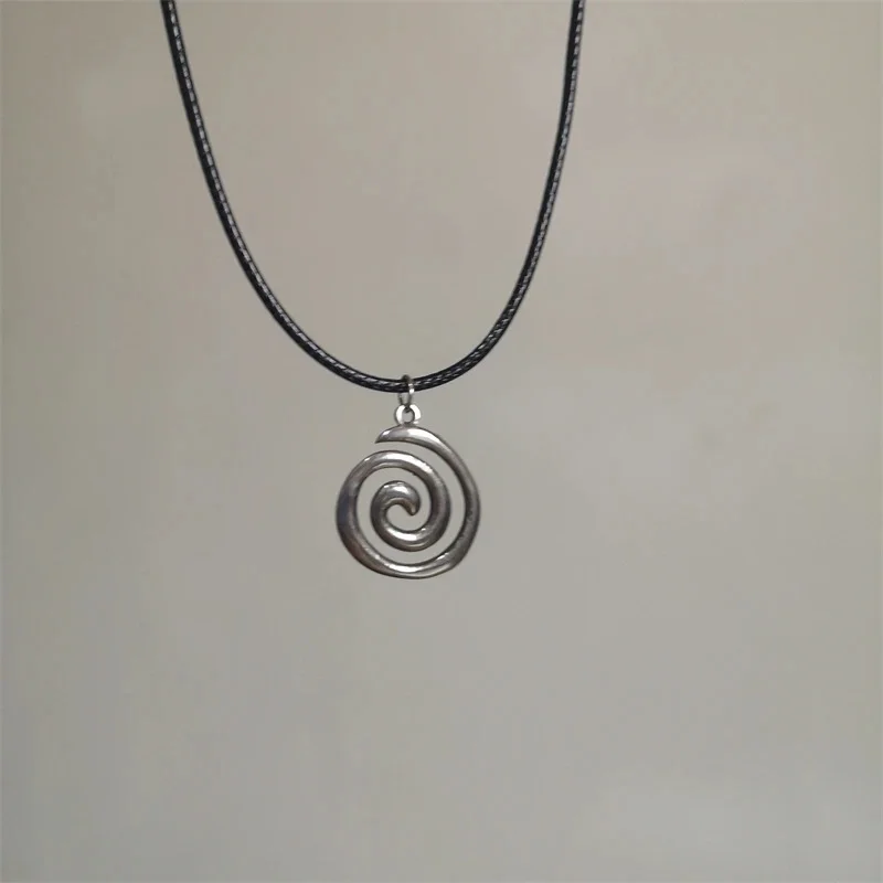 Hip Hop Burning Sun Pendant Leather Rope Necklace Vintage Whirlpool Geometric Necklaces For Men Boys