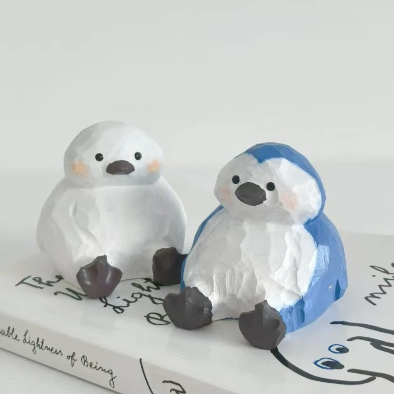 مجموعة البطريق الممتلئة منحوتة يدويًا من الخشب الحرفي لتزيين السيارة هدية مهرجان الجدة للتماثيل الخشبية المصنوعة يدويًا لصديق