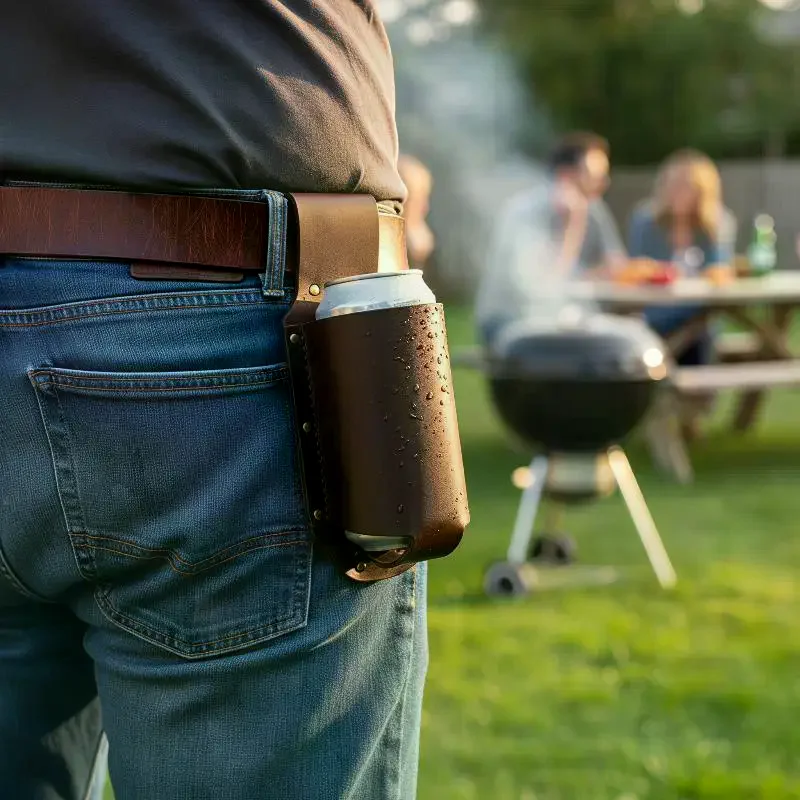 Leather Beer Can Bottle Waist With Sturdy Construction: 1Pcs Easy Belt Attachment Camping Hiking BBQ Parties