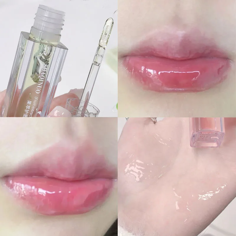 Brillo de labios de gelatina de espejo, aceite de labios transparente y brillante, lápiz labial líquido duradero, hidratante de frutas, maquillaje para el cuidado de los labios no pegajoso