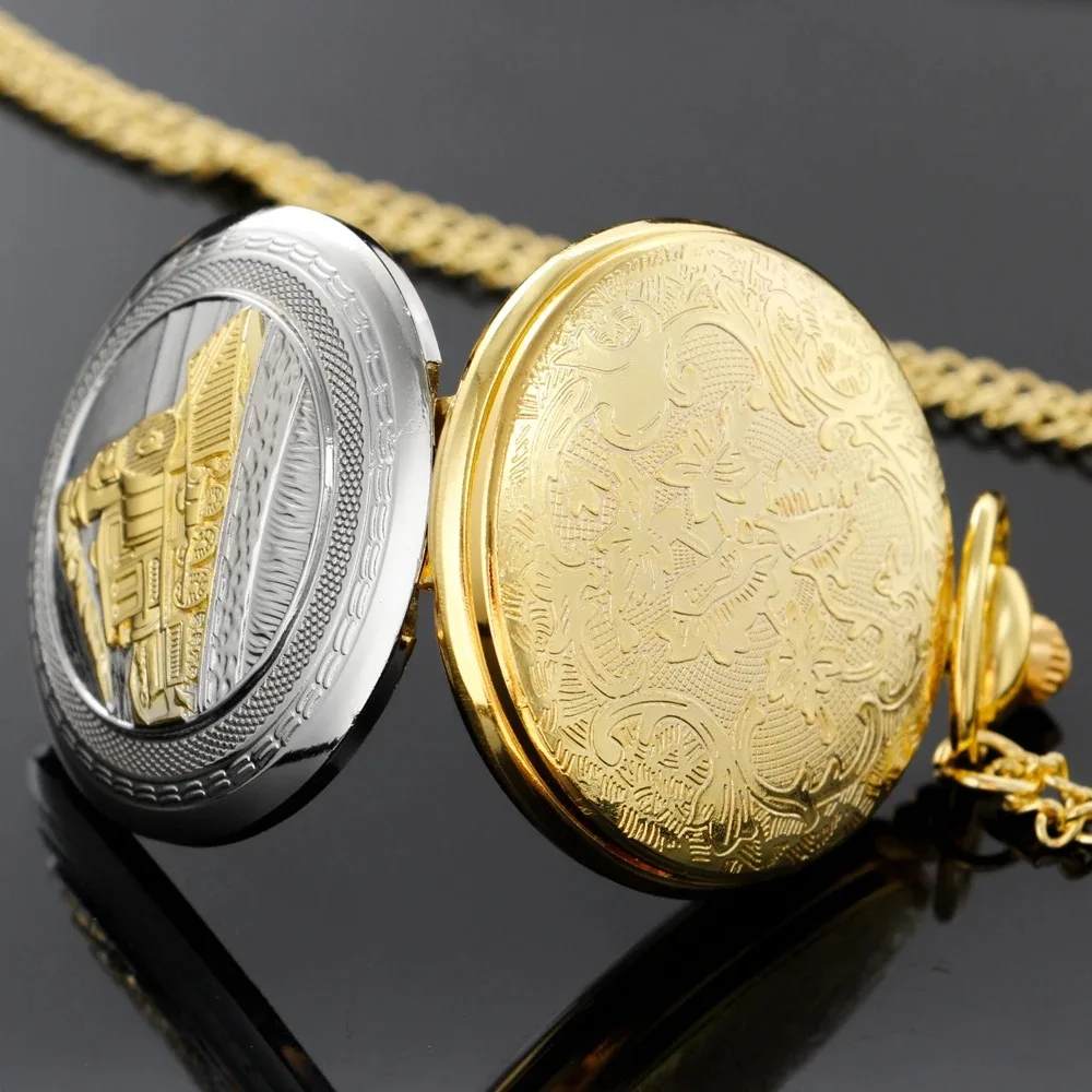 العتيقة Steampunk قطار محفورة ساعة جيب كوارتز نصف هنتر فوب سلسلة الساعات اكسسوارات رجالية أفضل قلادة هدية