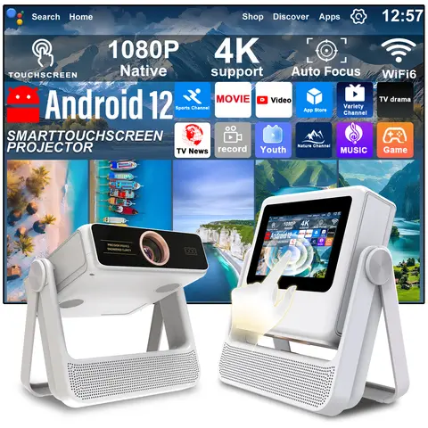 3-in-1 Tablet Projector 7" Touch Auto Focus 4K HDMI USB BT Speaker Dining Table Movie Bedroom Ceiling TV