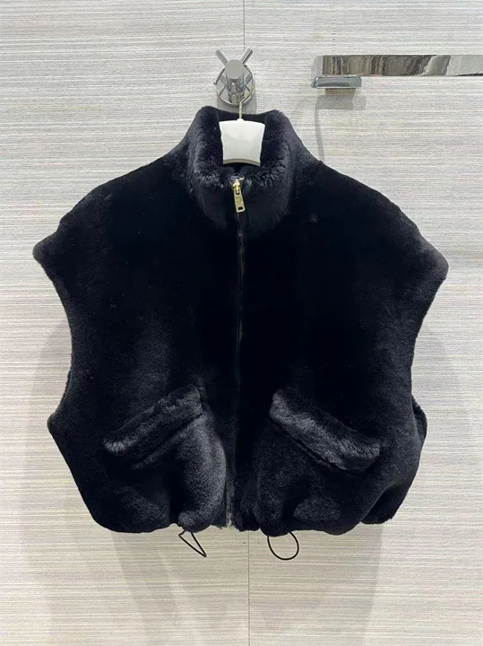 2024 Women's Clothing Fur one-piece off-shoulder small stand-up collar zipper drawstring short jacket Autumn Winter New No.18