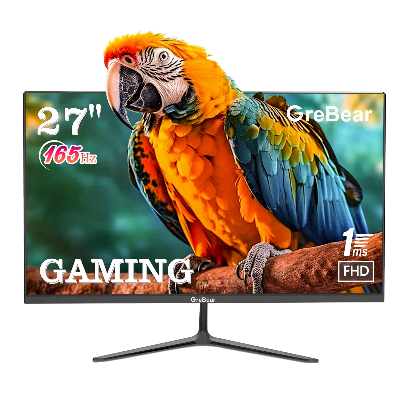 Grebear Gaming Monitor 27 Inch 165Hz 1ms PC Gaming Computer Monitor -FHD 1080P/AMD FreeSync/1 X HDTV 2.0/1 X Display Port 1.4/Bl