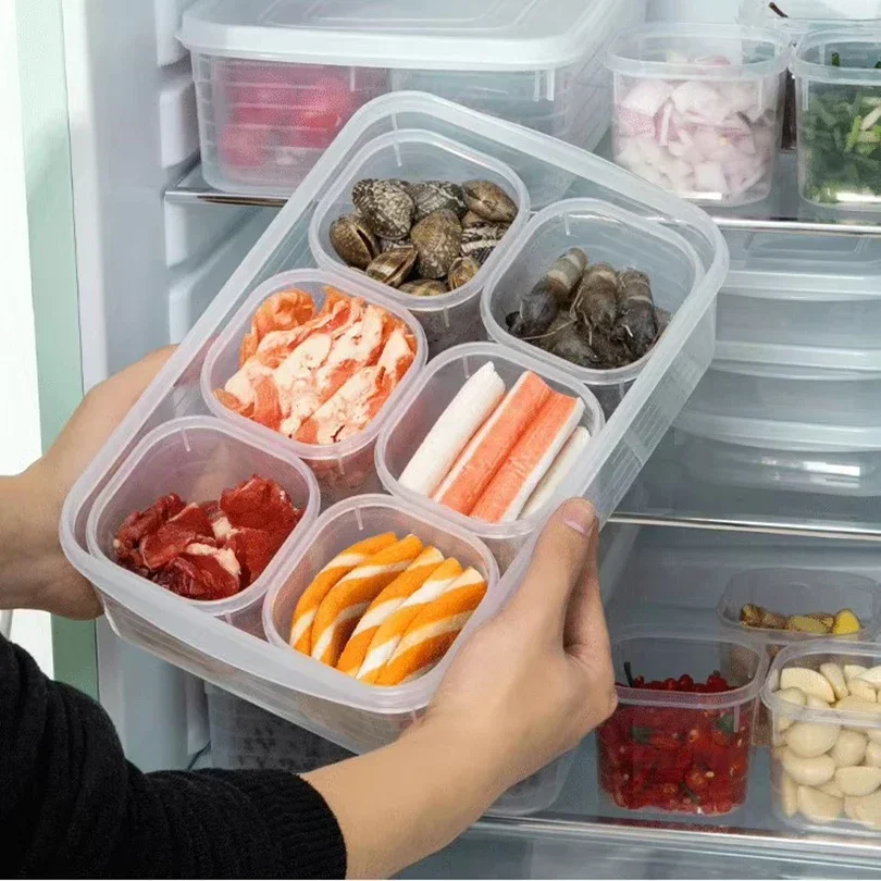 6 Compartment Food Storage Container with Lid Refrigerator Fresh-Keeping Box for  Vegetable Spice Seasoning Kitchen Organizer